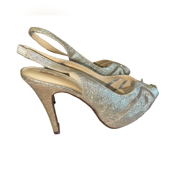 Lulu Townsend Open Toe Glitter Gold 4.5” Stiletto Formal Platform Heels 9.5 - Picture 2 of 9